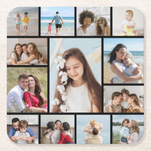 Create Your Own 13 Photo Collage Square Paper Coaster