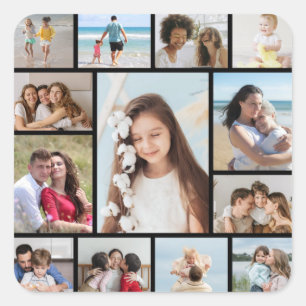 Create Your Own 13 Photo Collage Square Sticker