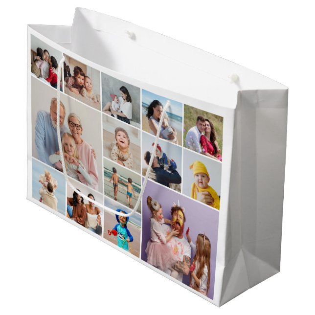 Create Your Own 14 Photo Collage Large Gift Bag (Front Angled)