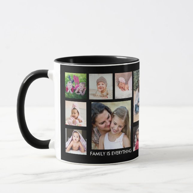 Create Your Own 15 Family Photo Collage Black Mug (Left)