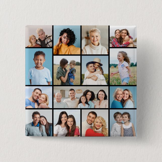 Create Your Own 15 Photo Collage 2 Inch Square Button (Front)