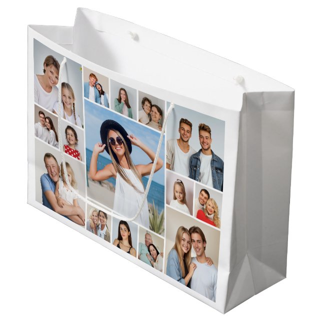 Create Your Own 15 Photo Collage Editable Colour Large Gift Bag (Front Angled)