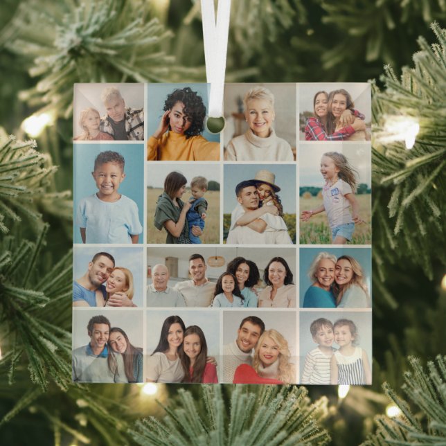 Create Your Own 15 Photo Collage Glass Ornament (Insitu)