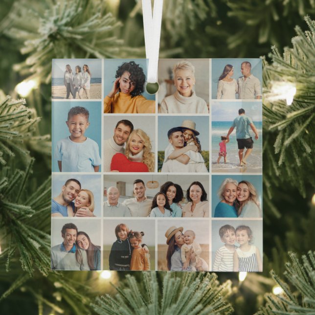 Create Your Own 15 Photo Collage Glass Ornament (Insitu)