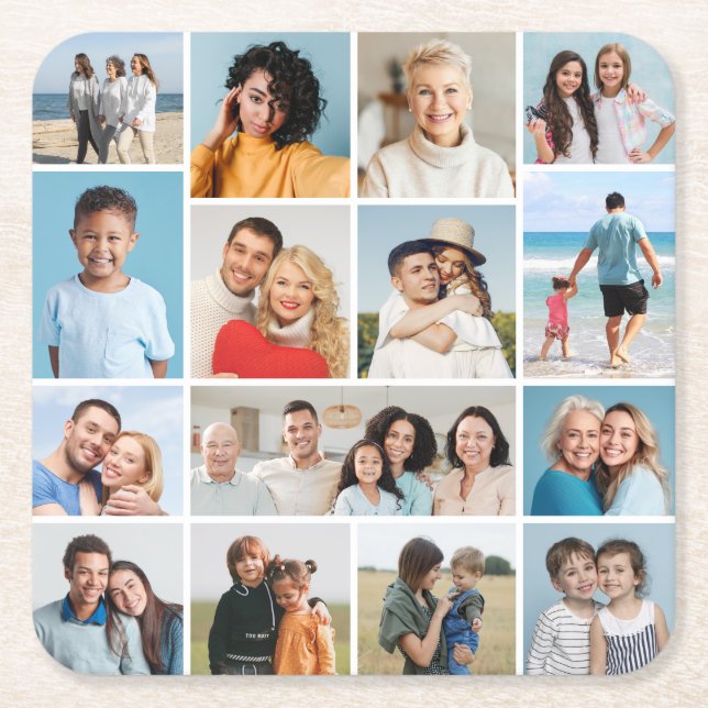 Create Your Own 15 Photo Collage Square Paper Coaster (Front)
