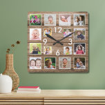 Create Your Own 16 Family Photo Collage Wood Square Wall Clock<br><div class="desc">Display your family's love and laughter with our Create Your Own 16 Family Photo Collage wall clock. This unique clock allows you to create a personalized collage of 16 photos, making it a perfect way to celebrate your family and kids. The modern farmhouse style and rustic wood frame create a...</div>