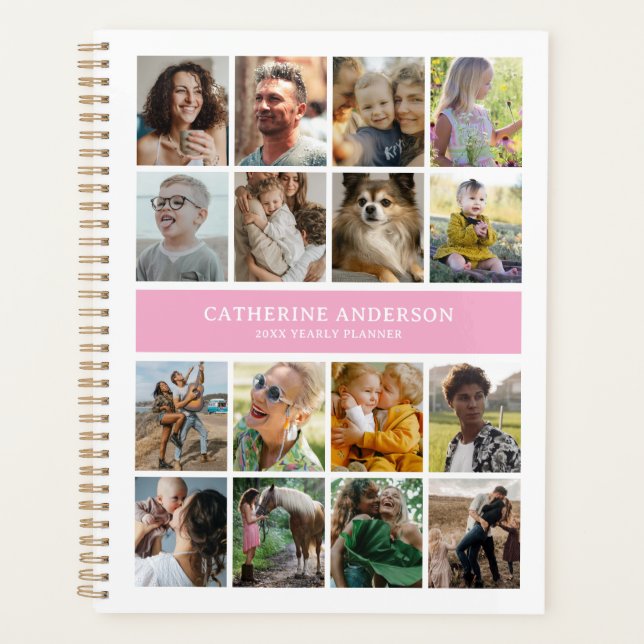 Create Your Own 16 Photo Collage Pink Planner (Front)