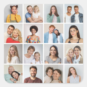 Create Your Own 16 Photo Collage Square Sticker