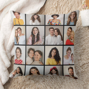 Create Your Own 16 Photo Collage Throw Pillow