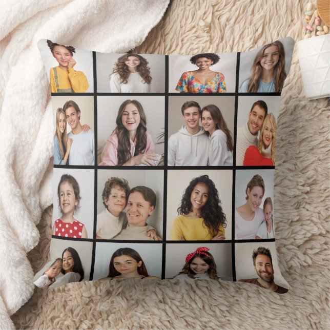 Create Your Own 16 Photo Collage Throw Pillow (Blanket)