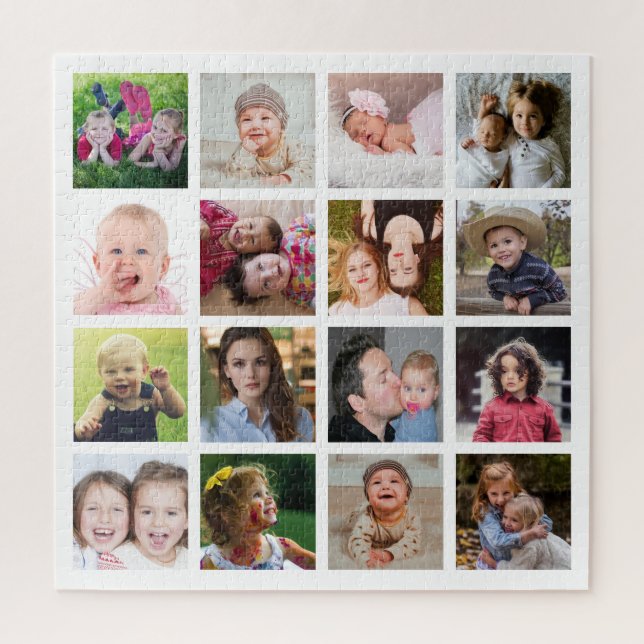 Create Your Own  16 Square Photo Collage White Jigsaw Puzzle (Vertical)