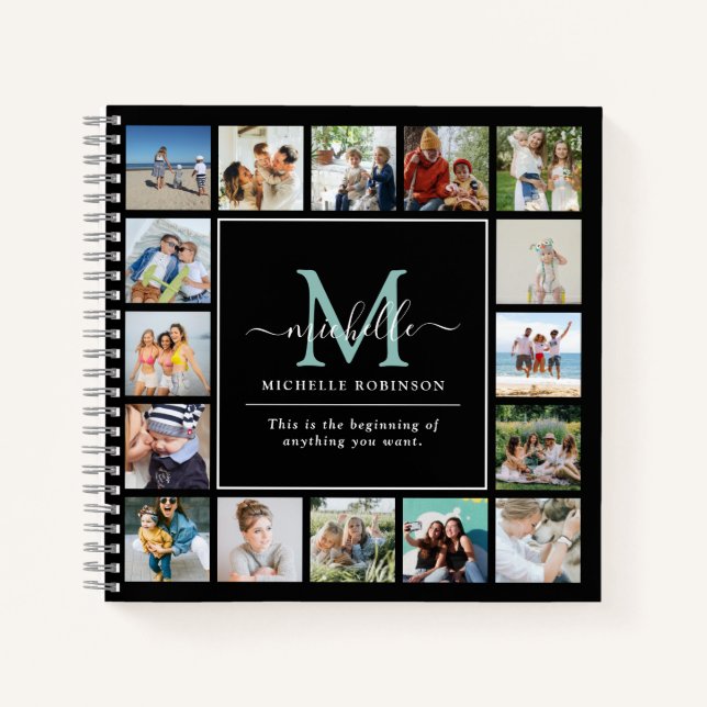 Create Your Own 17 Photo Collage, Monogram & Quote Notebook (Front)