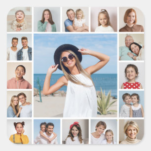 Create Your Own 17 Photo Collage Square Sticker