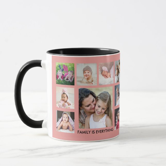 Create Your Own 18 Family Photo Collage Blush Pink Mug (Left)