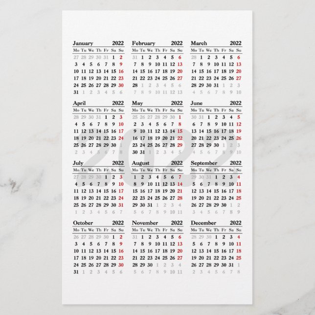 Create your own 2022 calendar  flyer (Back)