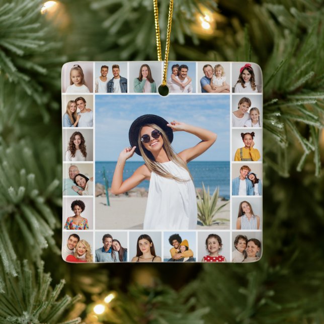 Create Your Own 21 Photo Collage Ceramic Ornament (Tree)