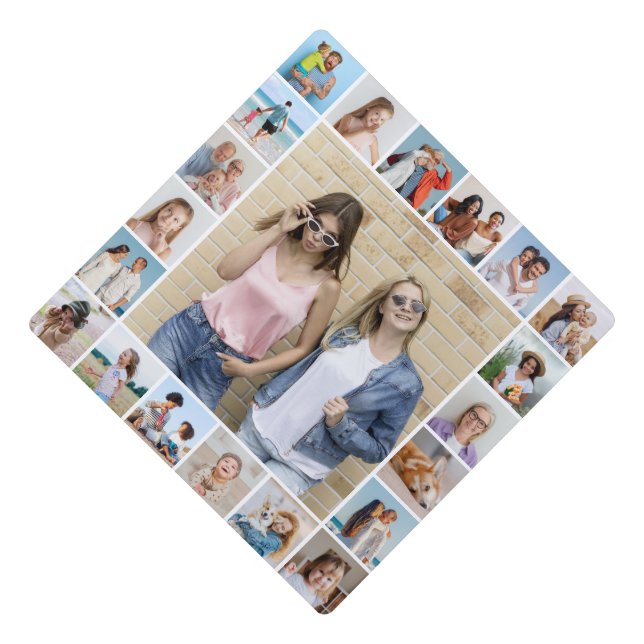 Create Your Own 21 Photo Collage Editable Colour  Graduation Cap Topper (Front)