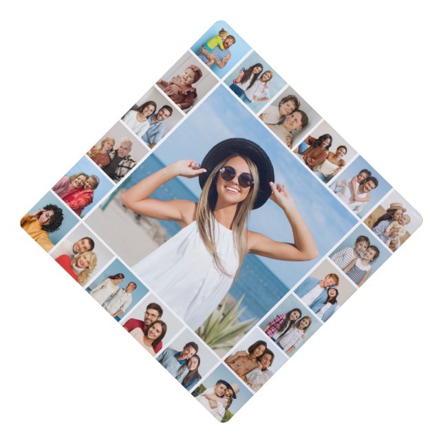 Create Your Own 21 Photo Collage Editable Colour  Graduation Cap Topper (Front)