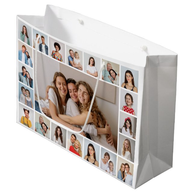 Create Your Own 21 Photo Collage Editable Colour Large Gift Bag (Front Angled)