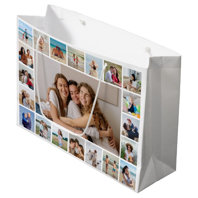 Create Your Own 21 Photo Collage Editable Colour Large Gift Bag (Front Angled)