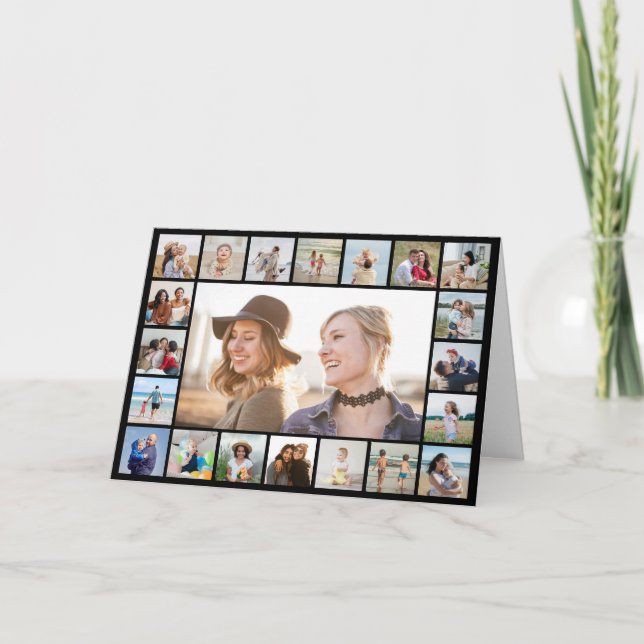 Create Your Own 21 Photo Collage Editable Colour Note Card (Front)