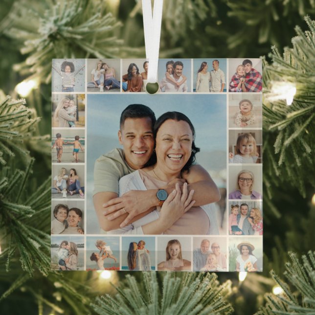 Create Your Own 21 Photo Collage Glass Ornament (Insitu)