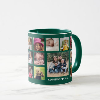 Create Your Own 22 Photo Collage Family Name Green Mug