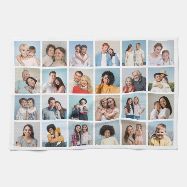 Create Your Own 24 Photo Collage Editable Colour Kitchen Towel (Horizontal)