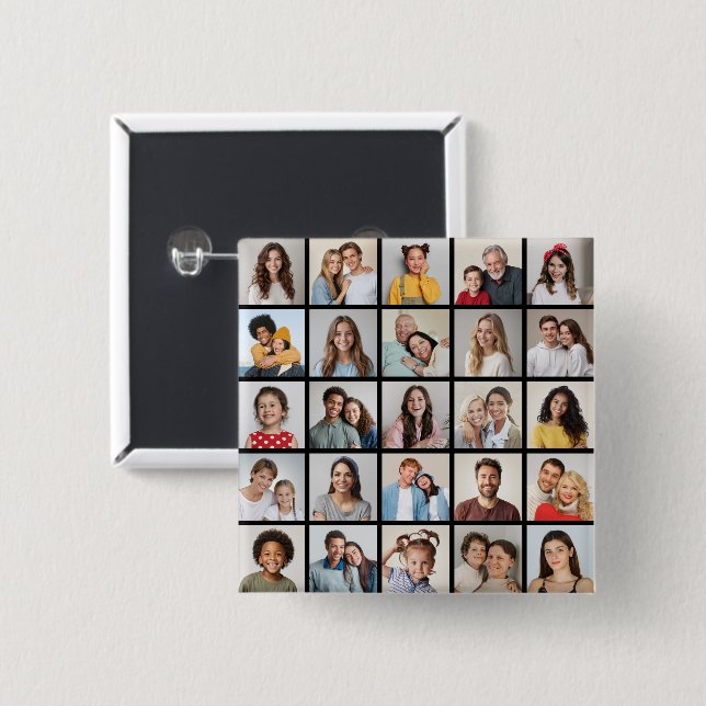 Create Your Own 25 Photo Collage 2 Inch Square Button (Front & Back)
