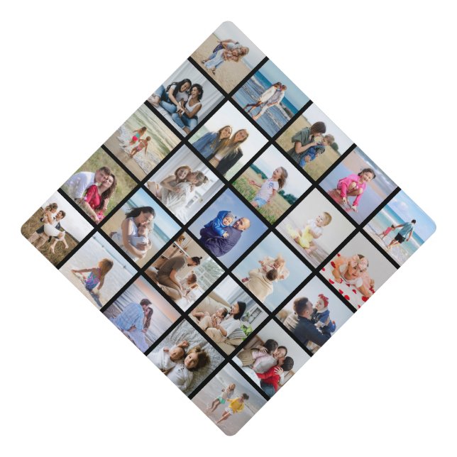 Create Your Own 25 Photo Collage Editable Colour Graduation Cap Topper (Front)