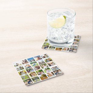 Create Your Own 25 Photo Collage Editable Square Paper Coaster