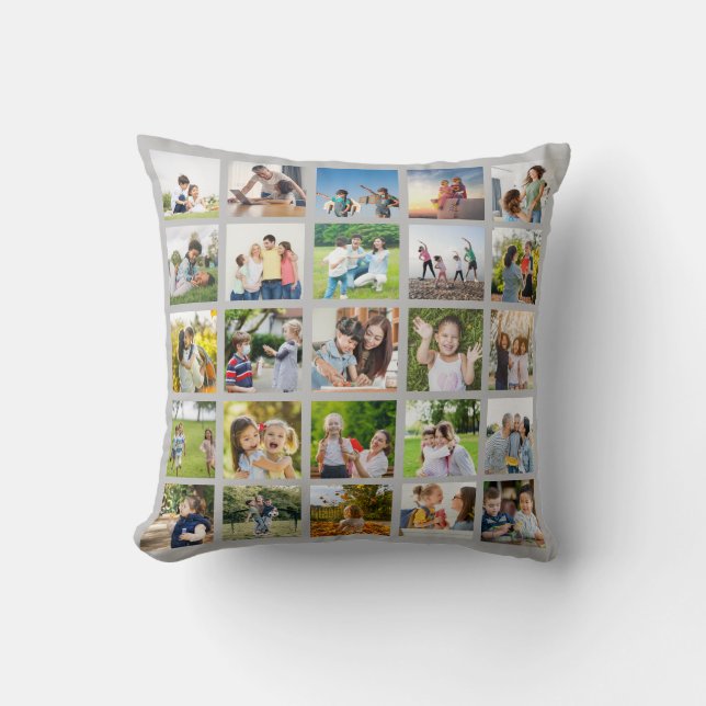 Create Your Own 25 Photo Collage Editable Throw Pillow (Front)