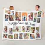 Create Your Own 25 Photo Happy Sweet 16  Fleece Blanket<br><div class="desc">Create your own "Happy Sweet 16" photo blanket personalized with 25 photos and the guest of honour's name. Contact me for assistance with your customizations or to request additional matching or coordinating Zazzle products</div>