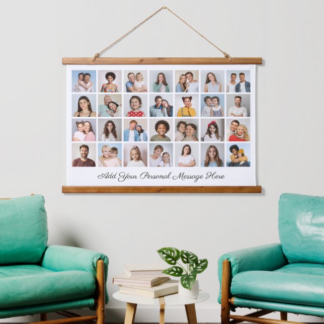 Create Your Own 28 Photo Collage Add Your Greeting Hanging Tapestry (Living Room)