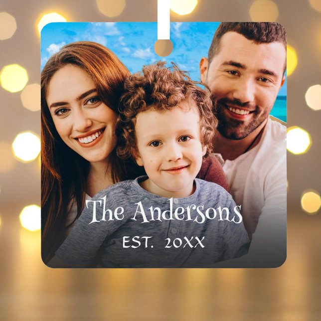 Create Your Own 2 Photo Custom Text Fun Typography Metal Ornament (Creator Uploaded)