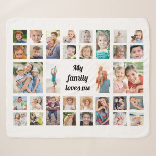 Create Your Own 32 Family Photo Collage White Sherpa Blanket