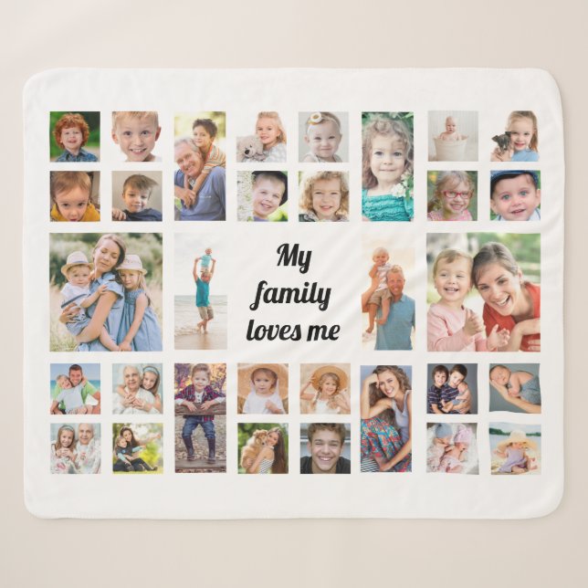 Create Your Own 32 Family Photo Collage White Sherpa Blanket (Front (Horizontal))