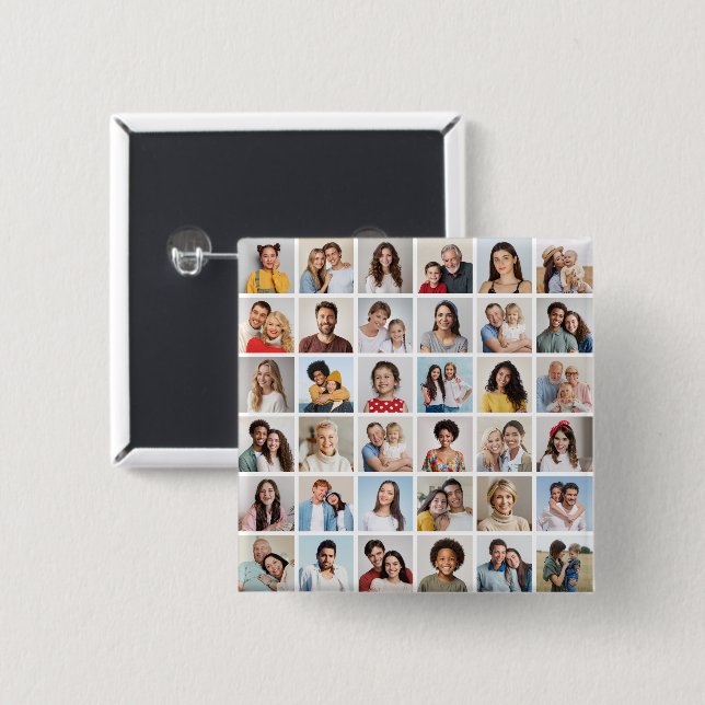 Create Your Own 36 Photo Collage 2 Inch Square Button (Front & Back)