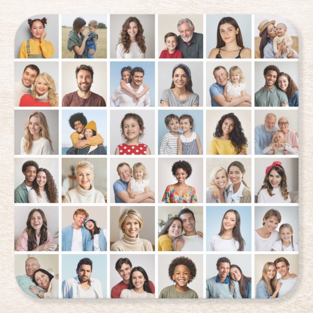 Create Your Own 36 Photo Collage Square Paper Coaster (Front)