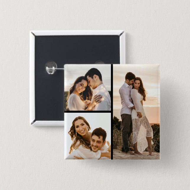 Create Your Own 3 Photo Collage 2 Inch Square Button (Front & Back)