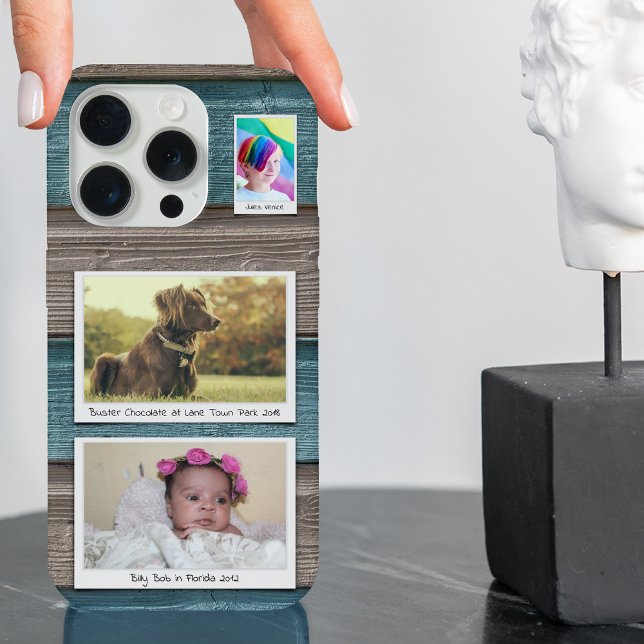 Create Your Own 3 Photo Collage Blue Grey iPhone Case (Creator Uploaded)