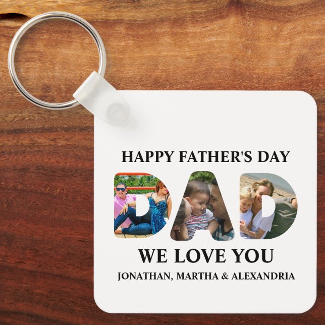 Create your own 3 photo collage Happy Fathers day Keychain (Front)