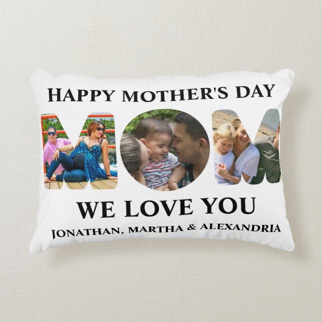 Create your own 3 photo collage Happy Mothers day Accent Pillow (Front)