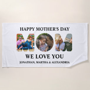 Create your own 3 photo collage Happy Mothers day Beach Towel