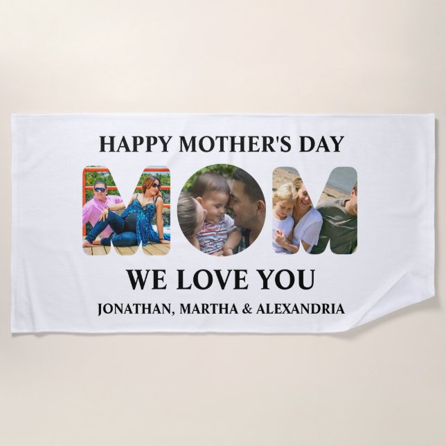 Create your own 3 photo collage Happy Mothers day Beach Towel (Front)