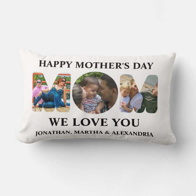 Create your own 3 photo collage Happy Mothers day Lumbar Pillow (Front)