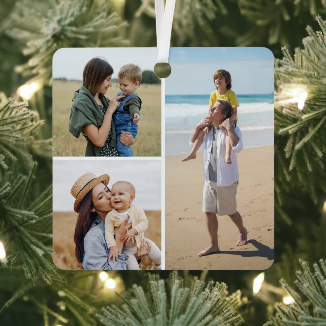 Create Your Own 3 Photo Collage Metal Ornament (Insitu)