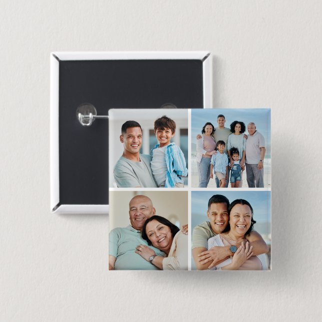 Create Your Own 4 Photo Collage 2 Inch Square Button (Front & Back)