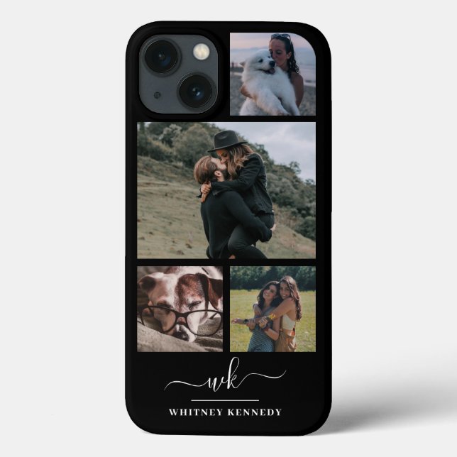 Create Your Own 4 Photo Collage Black Monogram Case-Mate iPhone Case (Back)