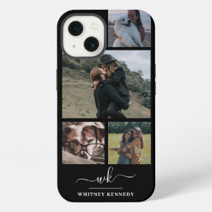 Create Your Own 4 Photo Collage Black Monogram iPhone 13 Case
